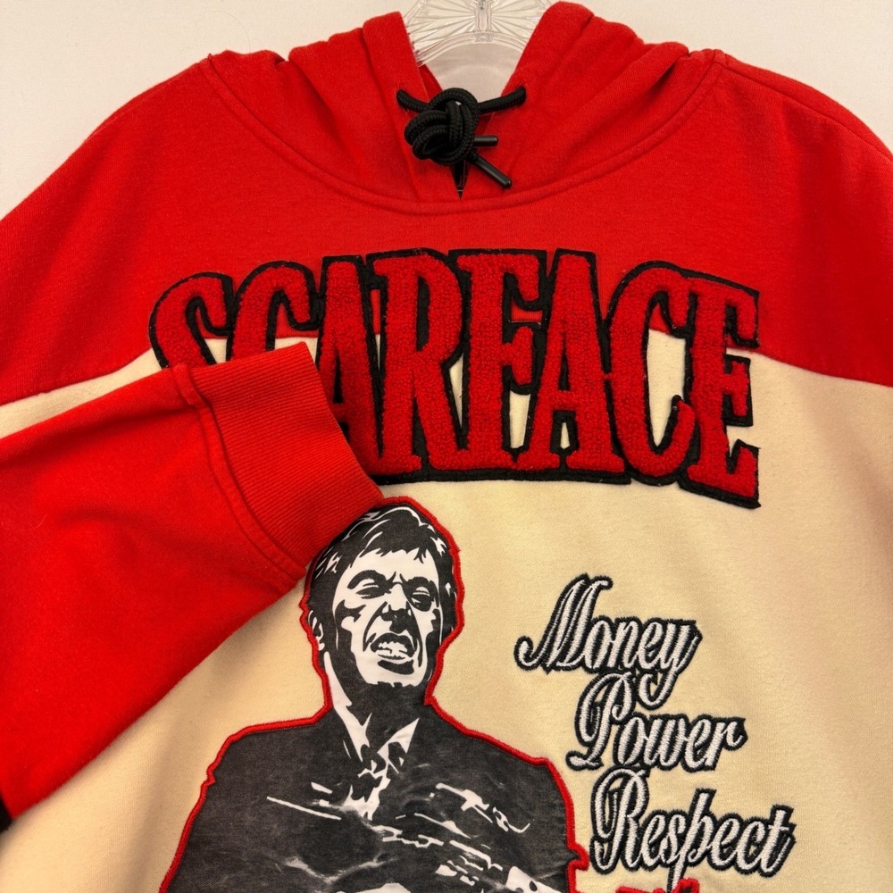 Scarface Reason‎ Mens Red Cream Black Colorblock Graphic Hoodie Size L